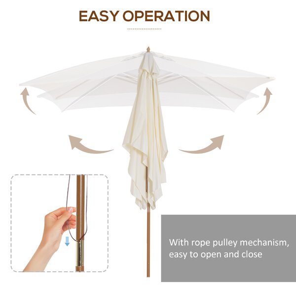 Outsunny 3x2m Wooden Patio Parasol Umbrella-Cream