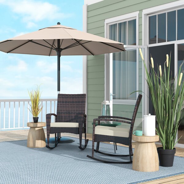 Outsunny Outdoor PE Rattan Rocking Chair Set of 2, Garden Rocking Chair Set with Armrest and Cushion, Brown Aosom UK
