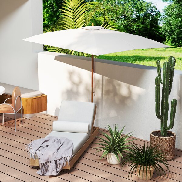 Outsunny 3x2m Wooden Patio Parasol Umbrella-Cream
