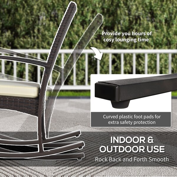 Outsunny Outdoor PE Rattan Rocking Chair Set of 2, Garden Rocking Chair Set with Armrest and Cushion, Brown Aosom UK