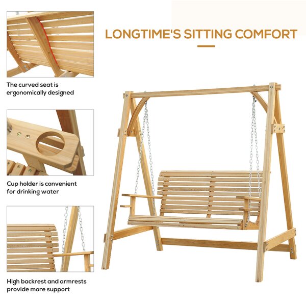 Outsunny 2-Seater Larch Wood Swing Chair Bench