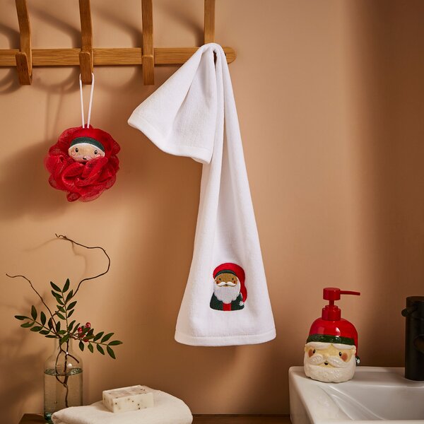 Santa Head Hand Towel White