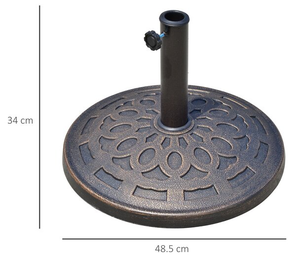 Outsunny 14kg Round Garden Parasol Base Holder Decorative Resin Market Umbrella Stand with Adjustable Coupler, Bronze Aosom UK