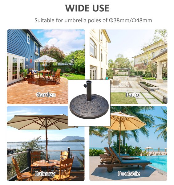 Outsunny 14kg Round Garden Parasol Base Holder Decorative Resin Market Umbrella Stand with Adjustable Coupler, Bronze Aosom UK