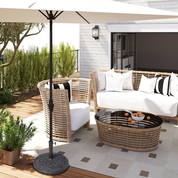 Outsunny 14kg Round Garden Parasol Base Holder Decorative Resin Market Umbrella Stand with Adjustable Coupler, Bronze Aosom UK