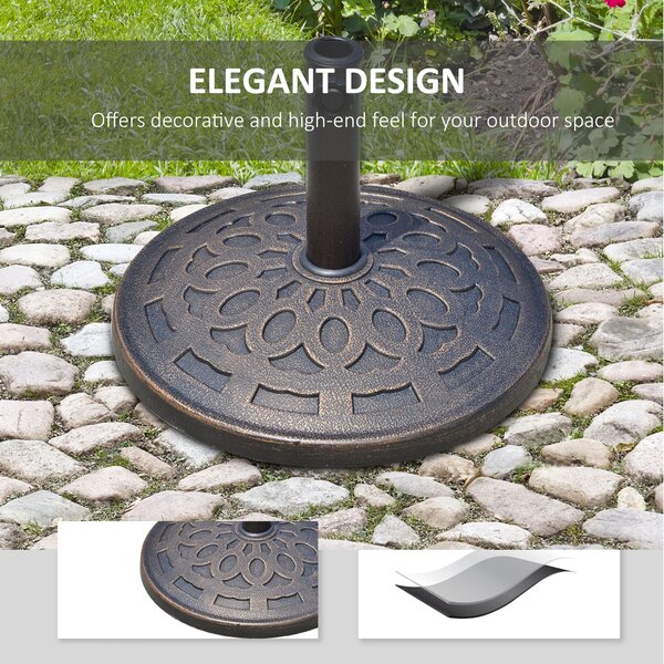 Outsunny 14kg Round Garden Parasol Base Holder Decorative Resin Market Umbrella Stand with Adjustable Coupler, Bronze Aosom UK