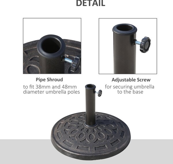 Outsunny 14kg Round Garden Parasol Base Holder Decorative Resin Market Umbrella Stand with Adjustable Coupler, Bronze Aosom UK