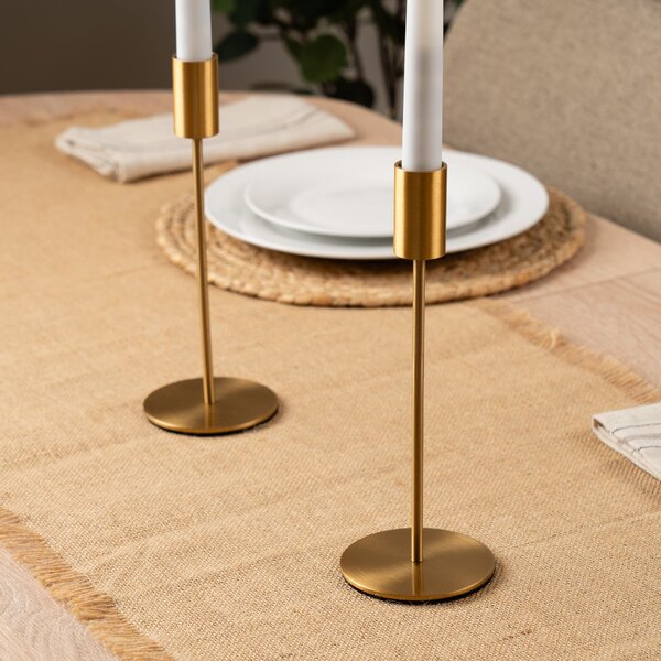 Set of 2 Brushed Gold Candlestick Holders