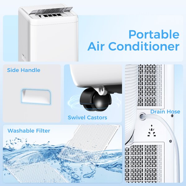 HOMCOM 12,000 BTU Portable Air Conditionerr, Cools 28m² Rooms w/ Dehumidifier, Sleep Mode & 24H Timer Aosom UK