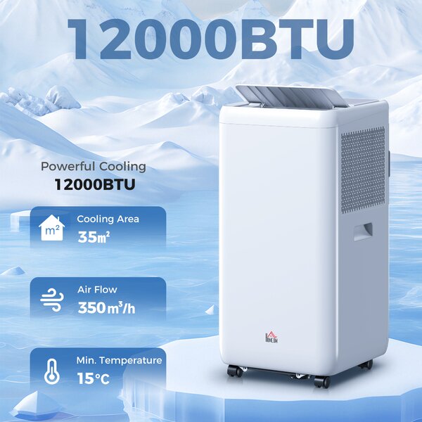 HOMCOM 12,000 BTU Portable Air Conditionerr, Cools 28m² Rooms w/ Dehumidifier, Sleep Mode & 24H Timer Aosom UK