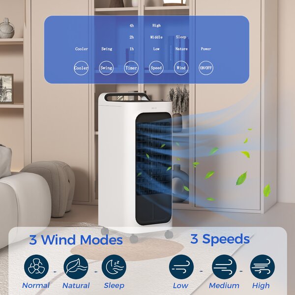 HOMCOM Portable Air Cooler with Ice Packs & Remote, 3-in-1 Evaporative Cooling Fan, Humidifier & Timer for Bedroom, White Aosom UK