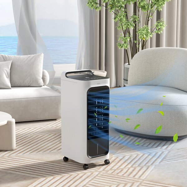 HOMCOM Portable Air Cooler with Ice Packs & Remote, 3-in-1 Evaporative Cooling Fan, Humidifier & Timer for Bedroom, White Aosom UK
