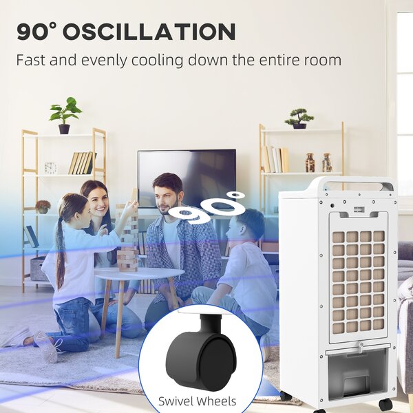 HOMCOM Portable Air Cooler with Ice Packs & Remote, 3-in-1 Evaporative Cooling Fan, Humidifier & Timer for Bedroom, White Aosom UK
