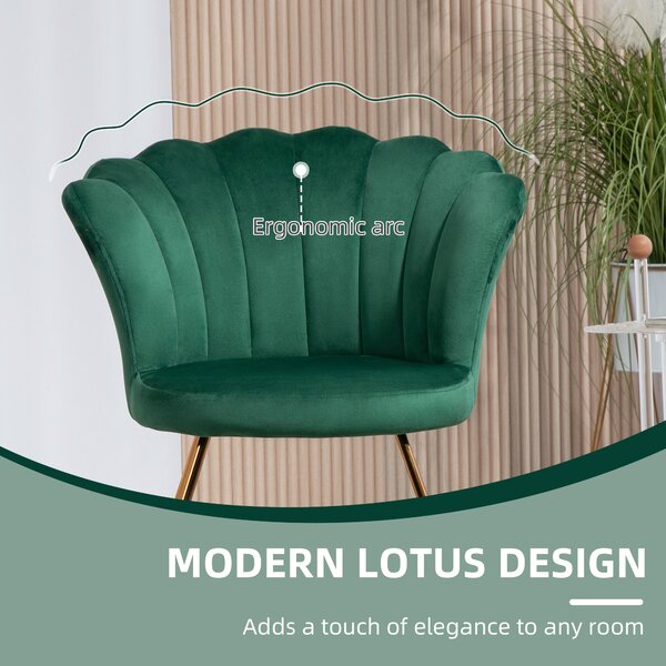 HOMCOM Velvet-Feel Lotus Petal Accent Chair - Green Aosom UK