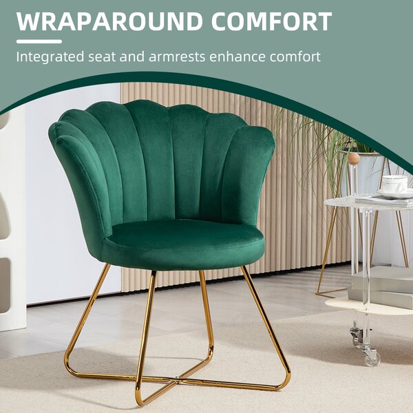 HOMCOM Velvet-Feel Lotus Petal Accent Chair - Green Aosom UK