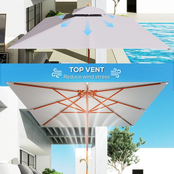 Outsunny 3 x 3 (m) Garden Umbrella, Large Parasol, Outdoor Sunshade Canopy with Double Tier, Grey