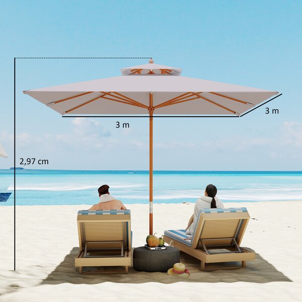 Outsunny 3 x 3 (m) Garden Umbrella, Large Parasol, Outdoor Sunshade Canopy with Double Tier, Grey