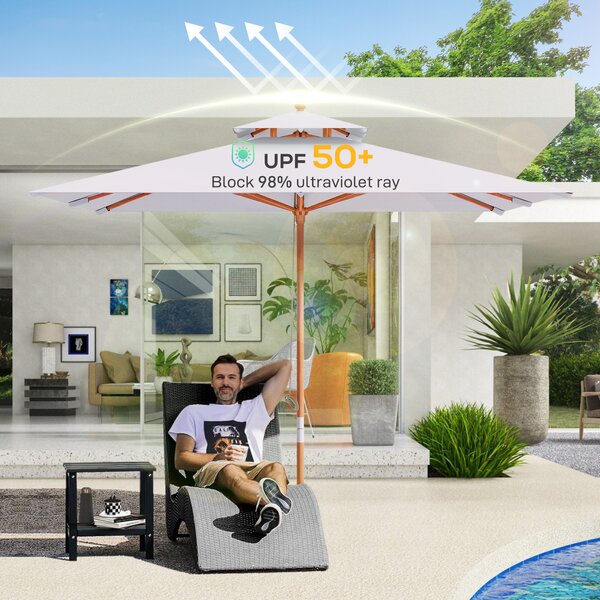 Outsunny 3 x 3 (m) Garden Umbrella, Large Parasol, Outdoor Sunshade Canopy with Double Tier, Grey