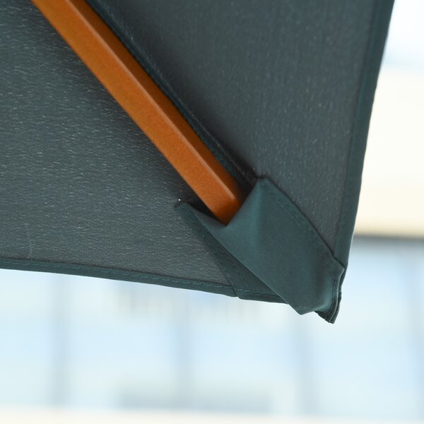 Outsunny 3x3(m) Wood Square Patio Umbrella Garden Market Parasol Sunshade Canopy with 2 Pulley Pagoda Style Dark Grey