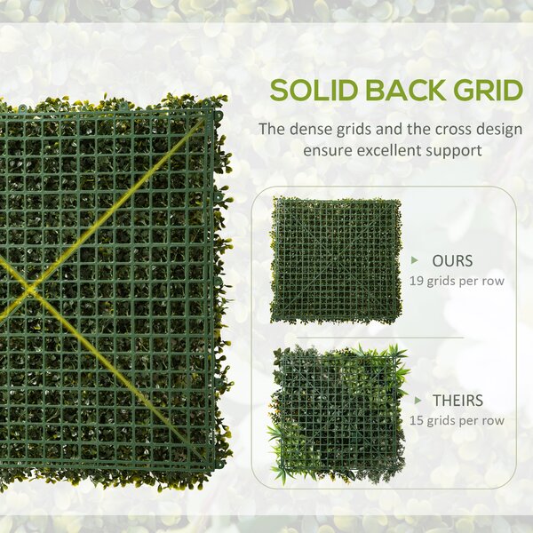 Outsunny Artificial Wood Paneling, 12PCS 20" x 20" Grass Privacy Fence Screen, Faux Hedge Greenery Backdrop, Encrypted Milan Grass Aosom UK