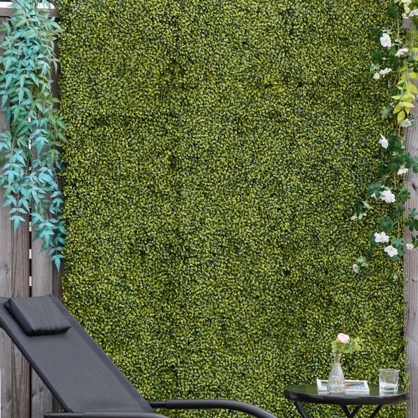 Outsunny Artificial Wood Paneling, 12PCS 20" x 20" Grass Privacy Fence Screen, Faux Hedge Greenery Backdrop, Encrypted Milan Grass Aosom UK