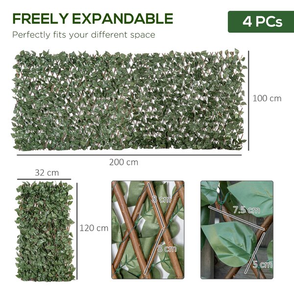 Outsunny 4 Pieces Expanding Trellis Fence, 2m x 1m Artificial Plant Fence, Decorative Trellis Garden Telescopic Hedge Privacy Screen Aosom UK