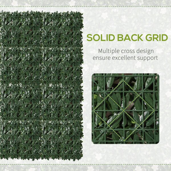 Outsunny 12PCS Artificial Boxwood Wall Panels 20" x 20" Rhododendron Privacy Fence Screen Faux Hedge Greenery Backdrop for Garden Aosom UK