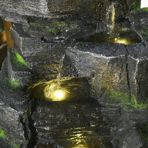 Outsunny Garden Water Feature with LED Lights - Dark Grey