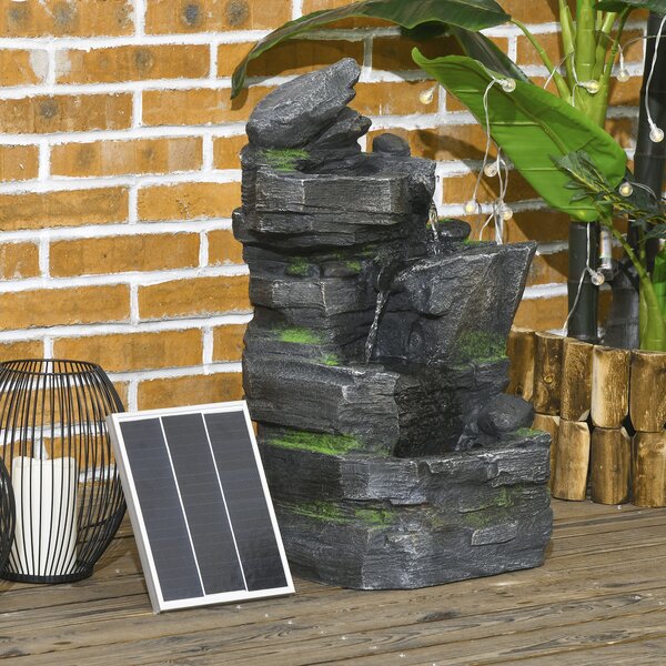 Outsunny Garden Water Feature with LED Lights - Dark Grey
