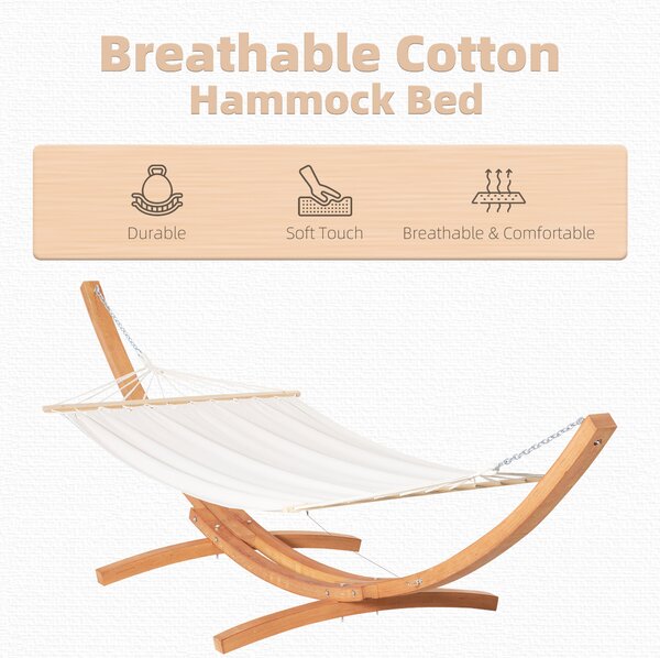 Outsunny Outdoor Garden Hammock with Wooden Stand Swing Hanging Bed for Patio White