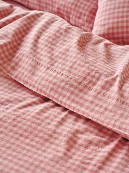 Dusty Pink & Rose Colour Drenched Gingham Linen Blend Flat Sheet | Single | Piglet in Bed