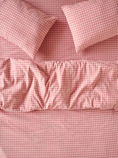 Dusty Pink & Rose Colour Drenched Gingham Linen Blend Duvet Cover | Single | Piglet in Bed