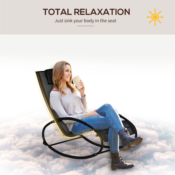Outsunny Rocking Chair Sun Lounger Recliner Rocker Texteline Fabric Patio Garden Relaxer with Pillow Black