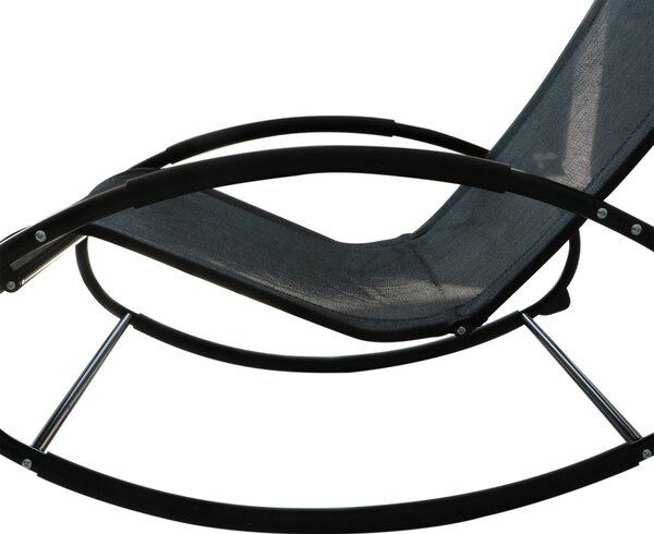 Outsunny Rocking Chair Sun Lounger Recliner Rocker Texteline Fabric Patio Garden Relaxer with Pillow Black