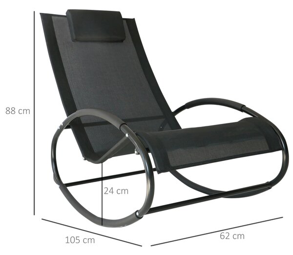 Outsunny Rocking Chair Sun Lounger Recliner Rocker Texteline Fabric Patio Garden Relaxer with Pillow Black