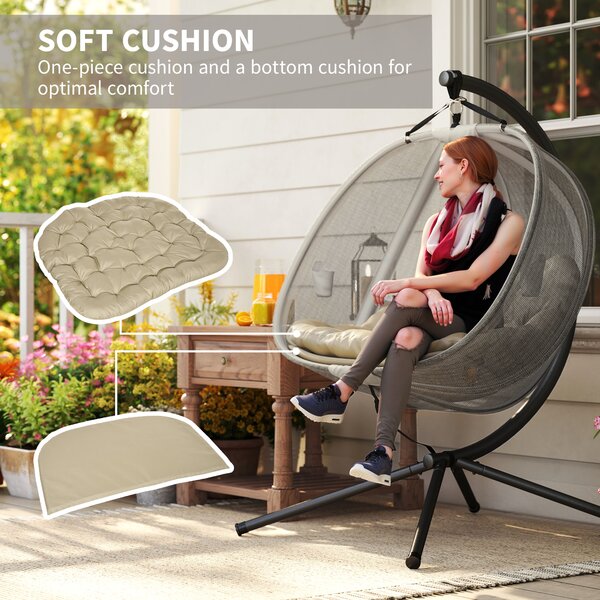 Outsunny Double Hanging Egg Chair 2 Seaters Swing Hammock Chair with Stand, Cushion and Folding Design, for Indoor and Outdoor, Brown Aosom UK