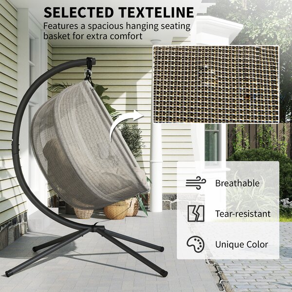 Outsunny Double Hanging Egg Chair 2 Seaters Swing Hammock Chair with Stand, Cushion and Folding Design, for Indoor and Outdoor, Brown Aosom UK