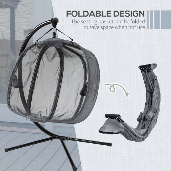 Outsunny Double Hanging Egg Chair 2 Seaters Swing Hammock Chair with Stand, Cushion and Folding Design, for Indoor and Outdoor, Grey Aosom UK
