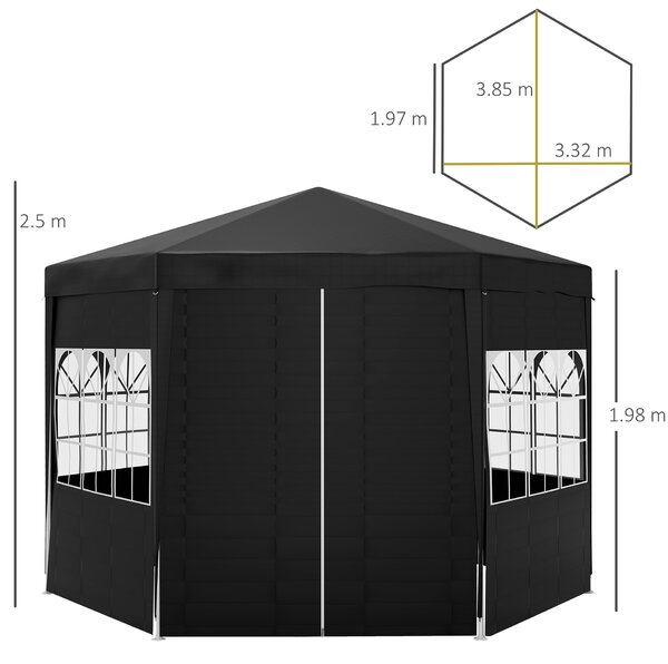 Outsunny 4 m Party Tent Wedding Gazebo Outdoor Waterproof PE Canopy Shade with 6 Removable Side Walls