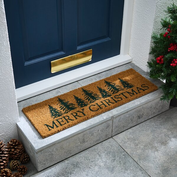 Merry Christmas Coir Outdoor Step Mat Multicoloured