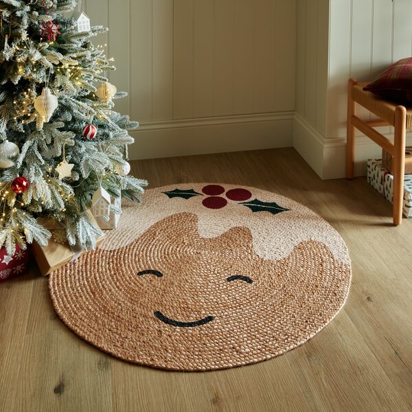 Christmas Pudding Jute Round Rug Natural