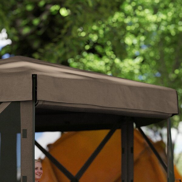 Outsunny 3 x 3m Hexagon Pop Up Gazebo with 5 Sides and Carry Bag, Waterproof, Instant Event Shelter with Netting for Garden, Patio, Brown