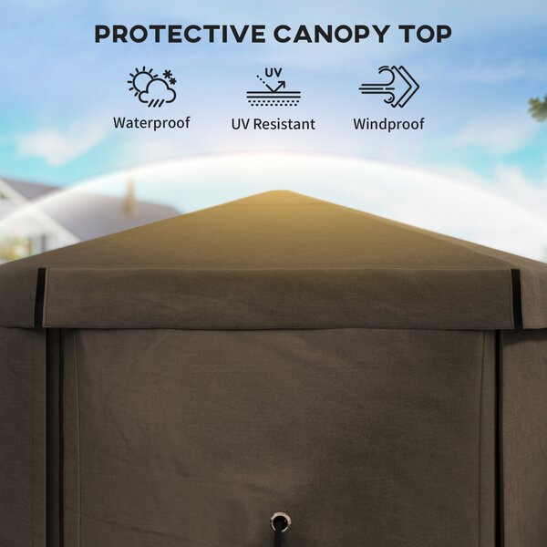 Outsunny 3 x 3m Hexagon Pop Up Gazebo with 5 Sides and Carry Bag, Waterproof, Instant Event Shelter with Netting for Garden, Patio, Brown