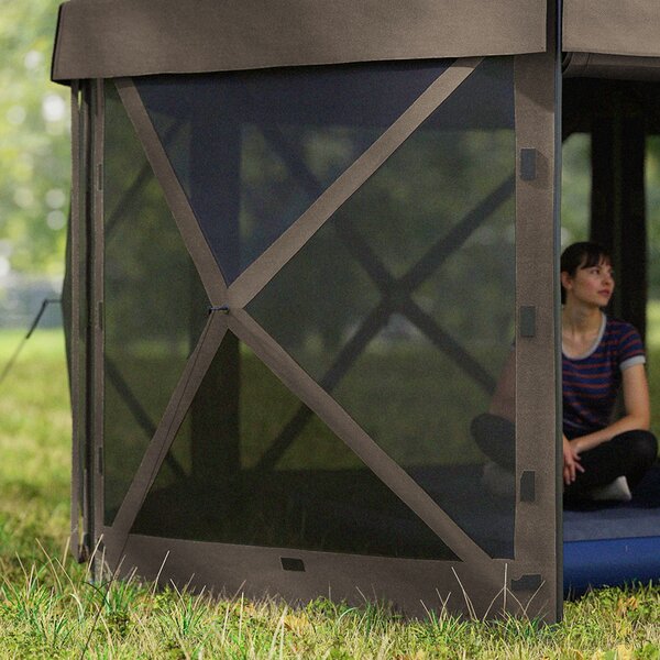 Outsunny 3 x 3m Hexagon Pop Up Gazebo with 5 Sides and Carry Bag, Waterproof, Instant Event Shelter with Netting for Garden, Patio, Brown