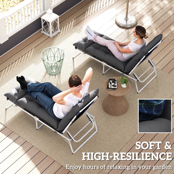 Outsunny Sun Lounger Cushions Only, 190x56x10cm Garden Lounge Chair Cushions Set of 2, Thick Sunbed Replacement Cushions with 6 Ties, Dark Grey