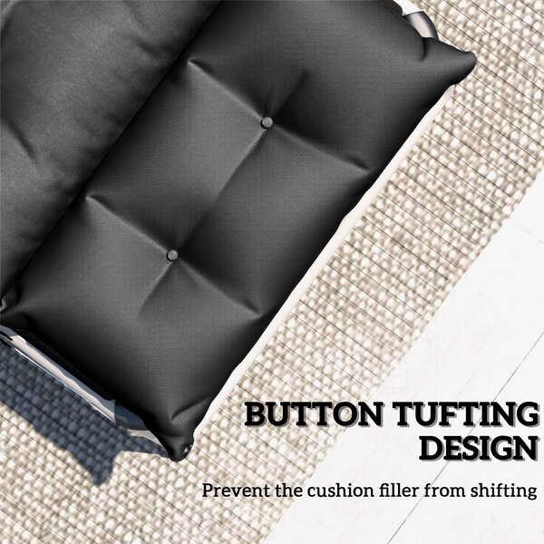 Outsunny Sun Lounger Cushions Only, 190x56x10cm Garden Lounge Chair Cushions Set of 2, Thick Sunbed Replacement Cushions with 6 Ties, Dark Grey