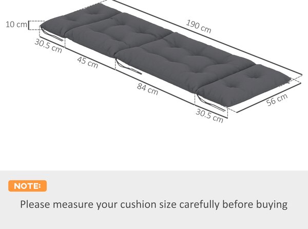 Outsunny Sun Lounger Cushions Only, 190x56x10cm Garden Lounge Chair Cushions Set of 2, Thick Sunbed Replacement Cushions with 6 Ties, Dark Grey