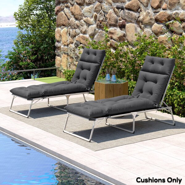 Outsunny Sun Lounger Cushions Only, 190x56x10cm Garden Lounge Chair Cushions Set of 2, Thick Sunbed Replacement Cushions with 6 Ties, Dark Grey