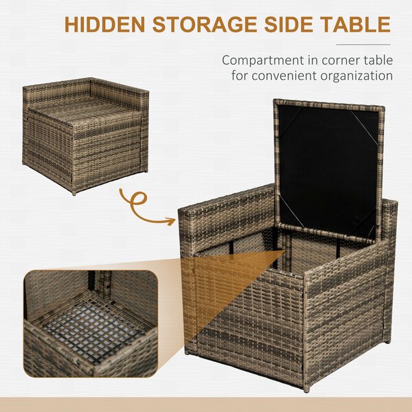 Outsunny 6-Seater Outdoor Rattan Wicker Sofa Set with Hidden Storage Side Table and Cushions, Mixed Brown Aosom UK