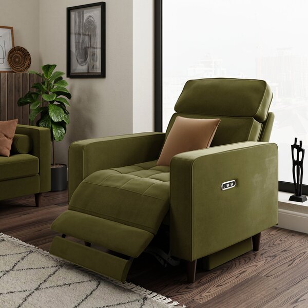 Zoe Velvet Power Recliner Armchair, Olive